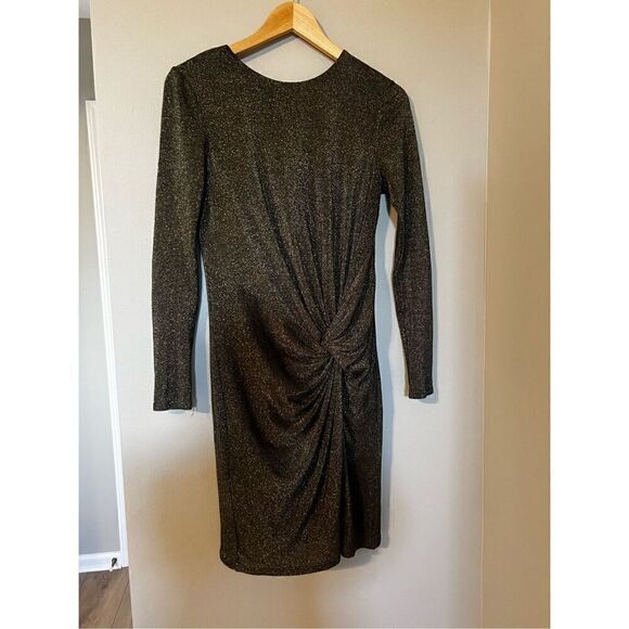 Ted Baker Women’s Size 2 Gold Knot Front Lurex Dress Long Sleeve Knee Length - Picture 6 of 13